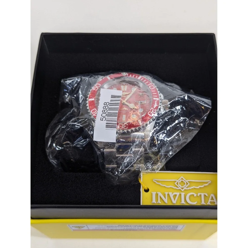Invicta Pro Diver 50888 Mens Watch 42mm Red Dial Steel Band PC32 Quartz New